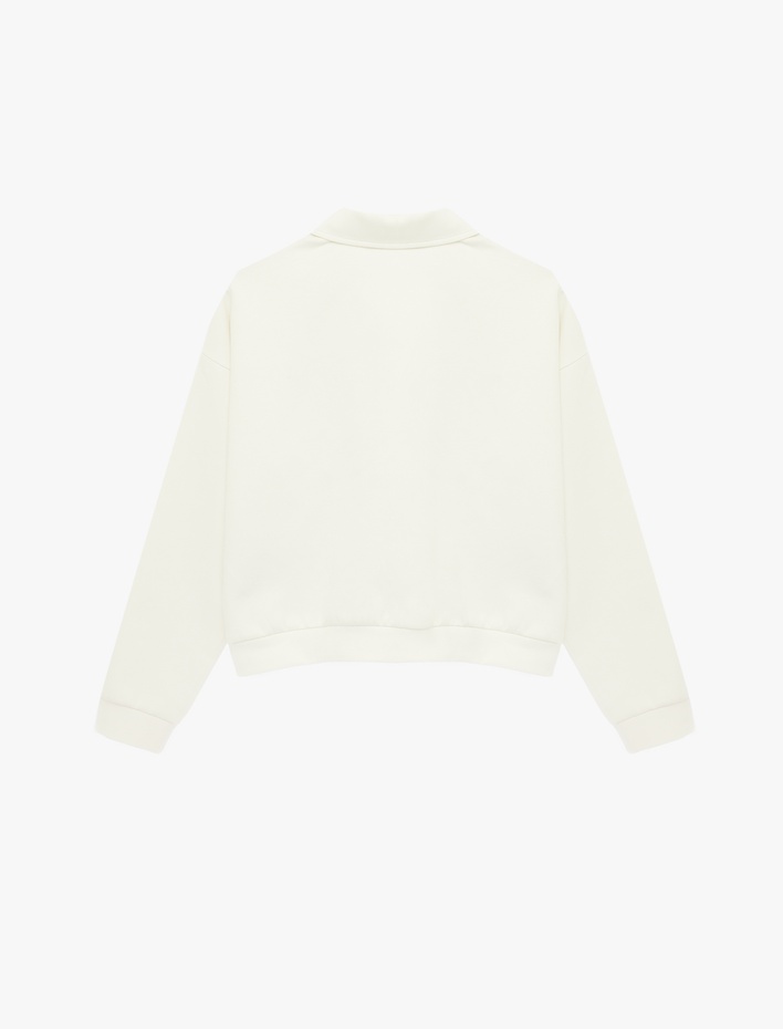  Şardonlu Nakışlı Biyeli Cepli Oversize Fermuarlı Sweatshirt