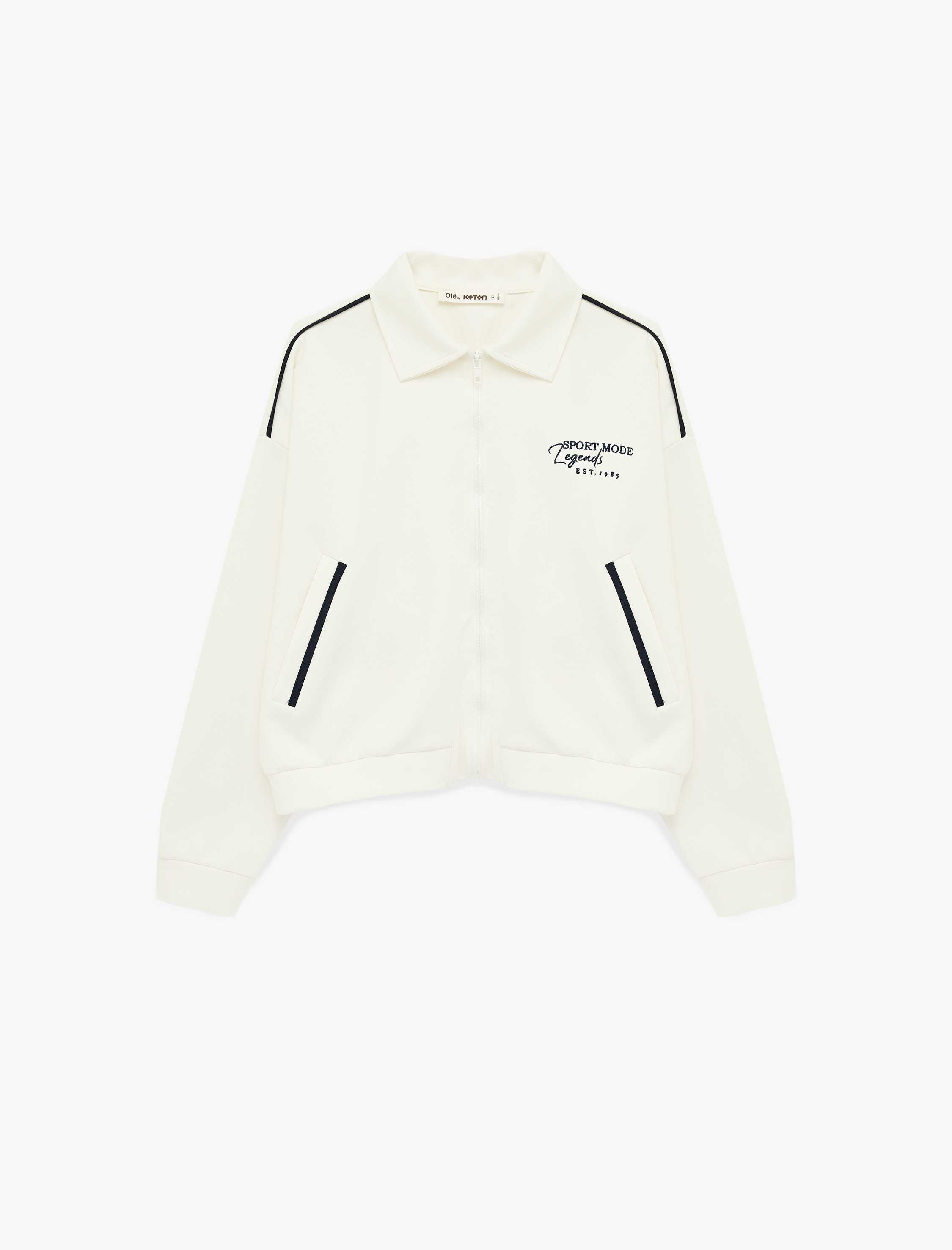   Şardonlu Nakışlı Biyeli Cepli Oversize Fermuarlı Sweatshirt