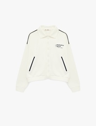 Şardonlu Nakışlı Biyeli Cepli Oversize Fermuarlı Sweatshirt