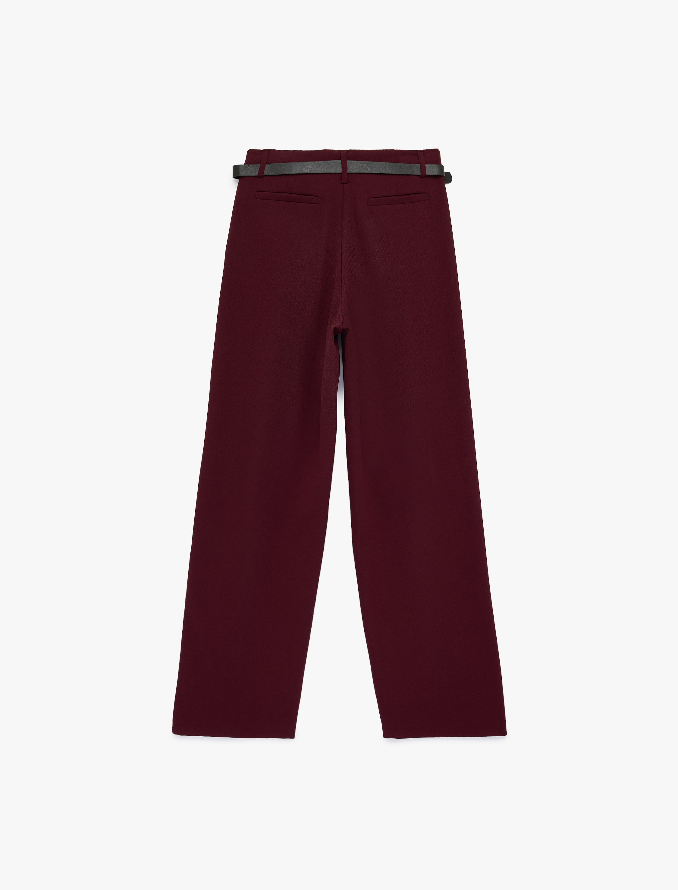   Krep Kumaş Pile Detaylı Cepli Kemerli Düz Paça Pantolon