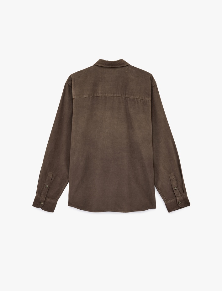  Regular Fit Klasik Yaka Cepli Pamuklu Uzun Kollu Fitilli Kadife Gömlek