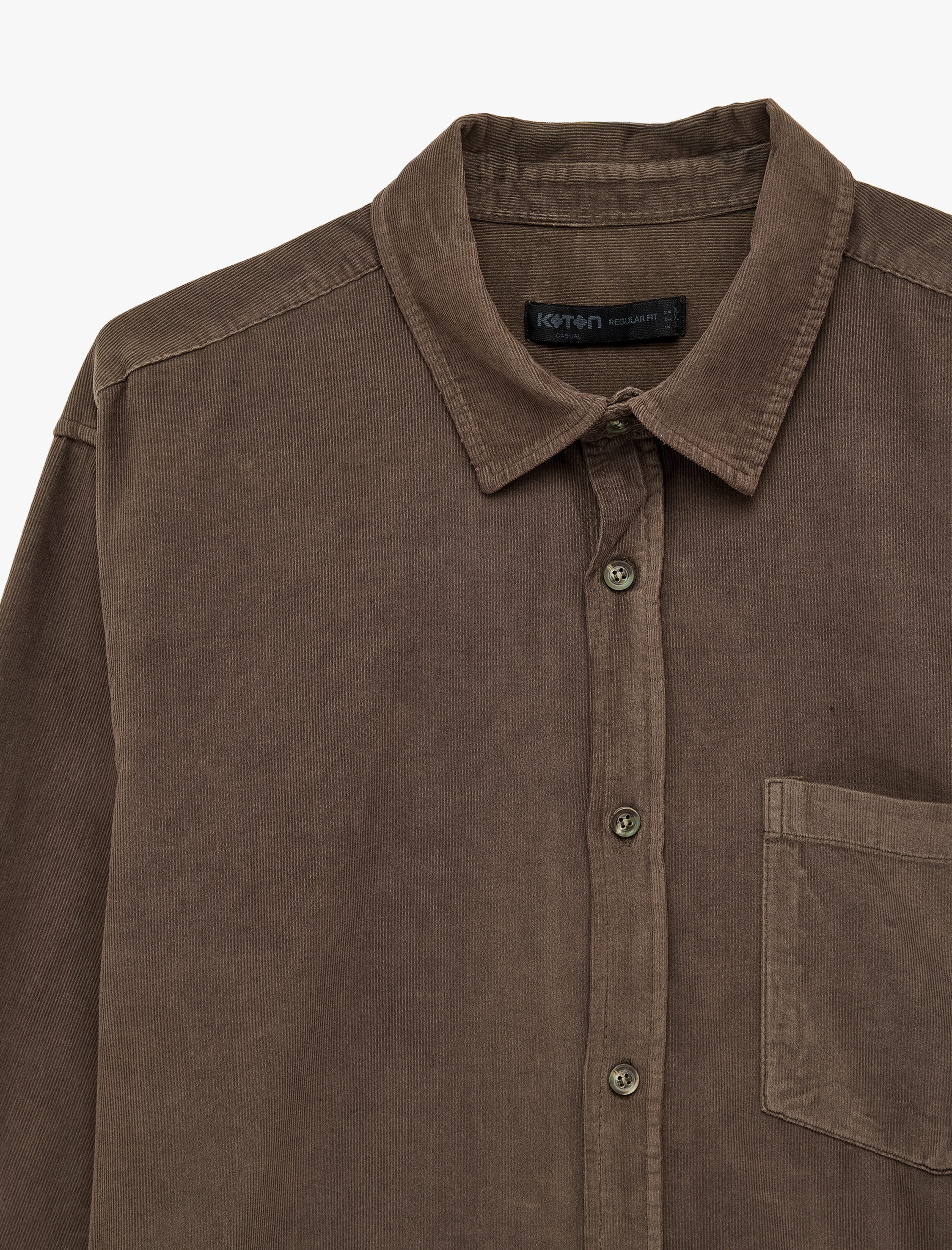   Regular Fit Klasik Yaka Cepli Pamuklu Uzun Kollu Fitilli Kadife Gömlek