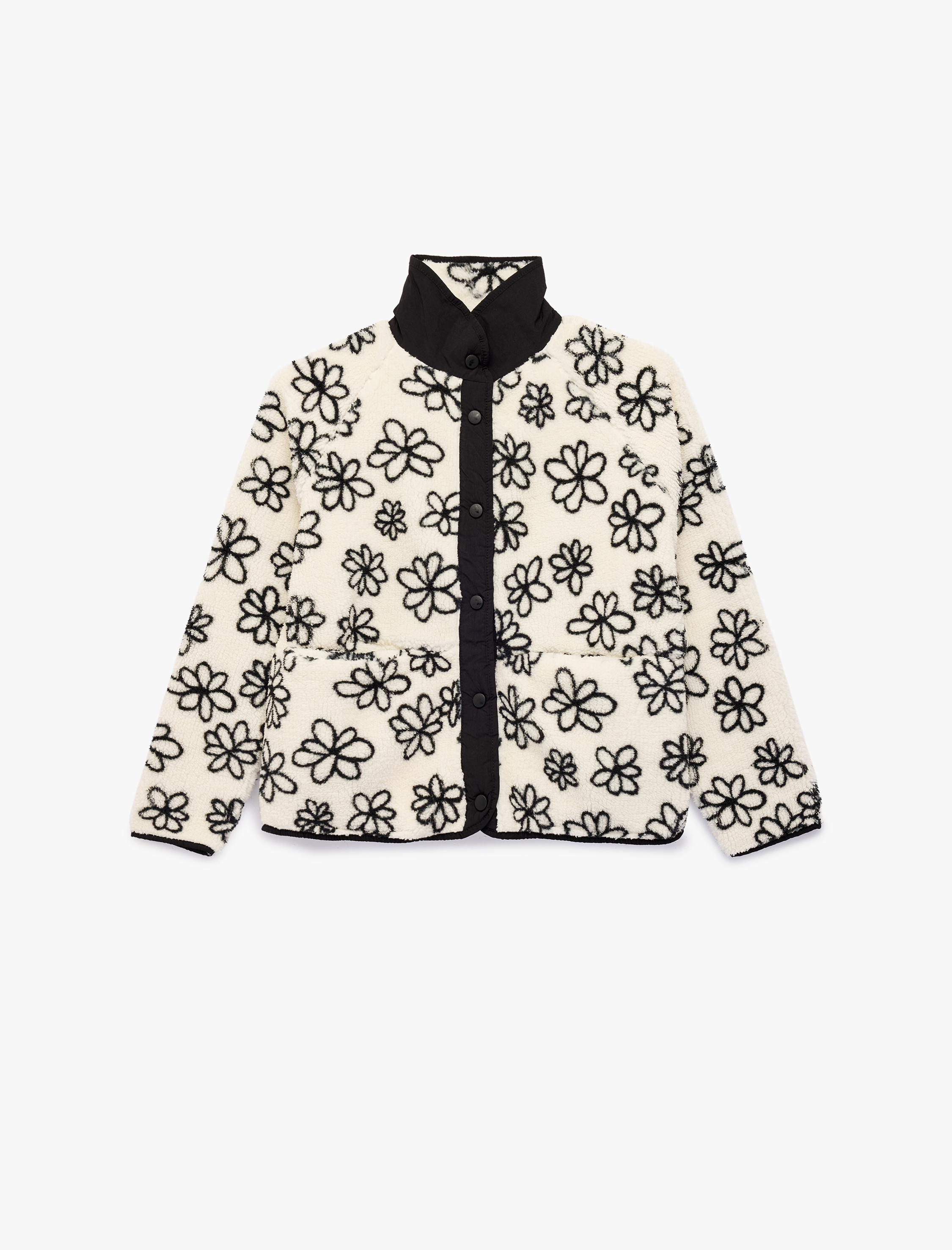  Kız Çocuk Uzun Kollu Dik Yaka Şardonlu Çiçekli Mevsimlik Ceket