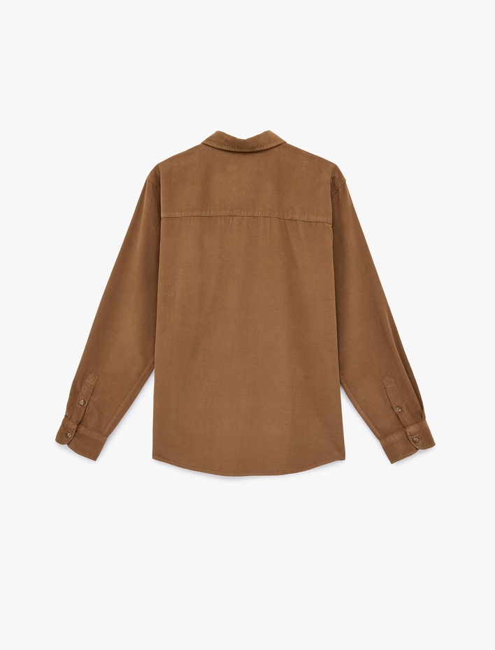  Regular Fit Klasik Yaka Cepli Pamuklu Uzun Kollu Fitilli Kadife Gömlek