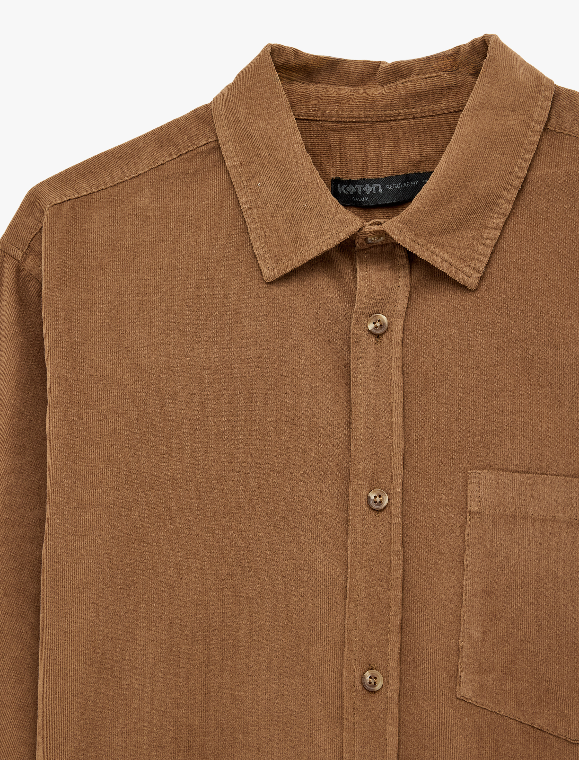   Regular Fit Klasik Yaka Cepli Pamuklu Uzun Kollu Fitilli Kadife Gömlek