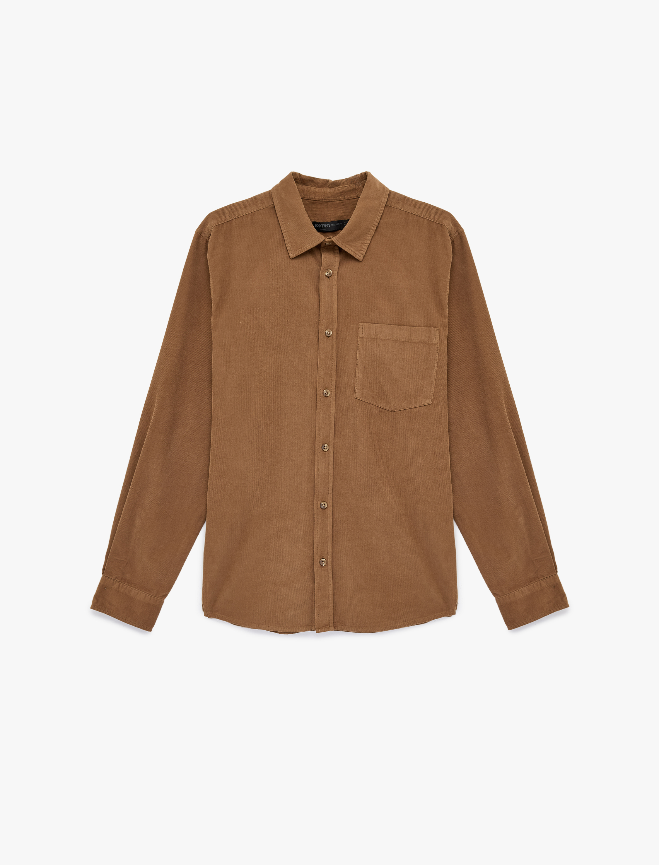   Regular Fit Klasik Yaka Cepli Pamuklu Uzun Kollu Fitilli Kadife Gömlek