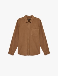 Regular Fit Klasik Yaka Cepli Pamuklu Uzun Kollu Fitilli Kadife Gömlek