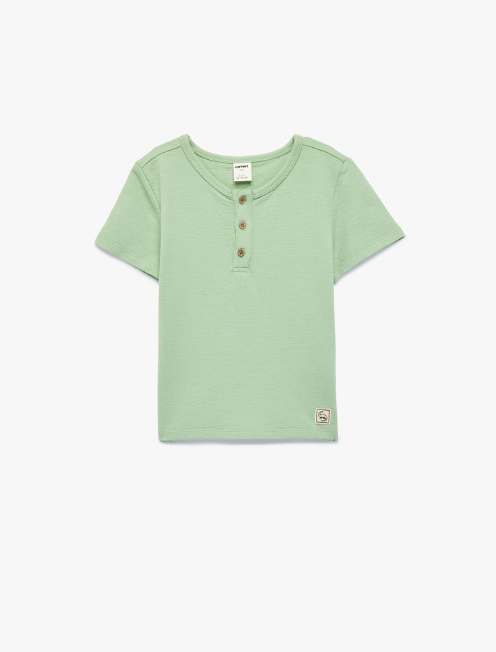 Erkek Bebek Düğmeli Kısa Kollu Bisiklet Yaka Pamuklu Tişört