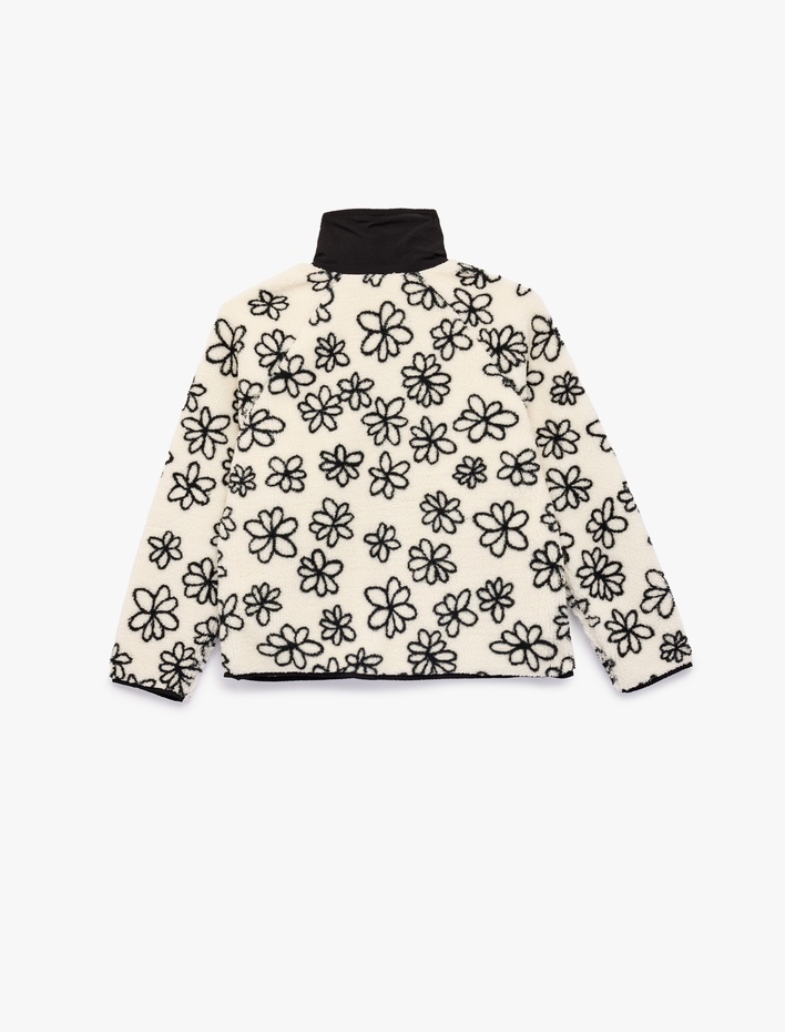 Kız Çocuk Uzun Kollu Dik Yaka Şardonlu Çiçekli Mevsimlik Ceket