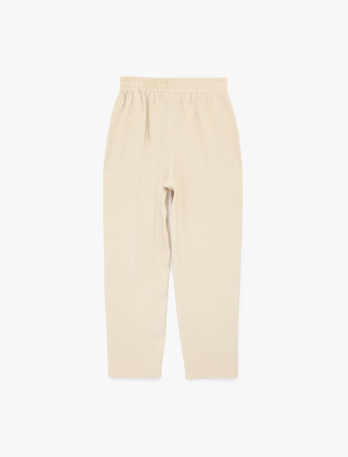  Viskon Kupro Kumaş Beli Lastikli Cepli Havuç Pantolon