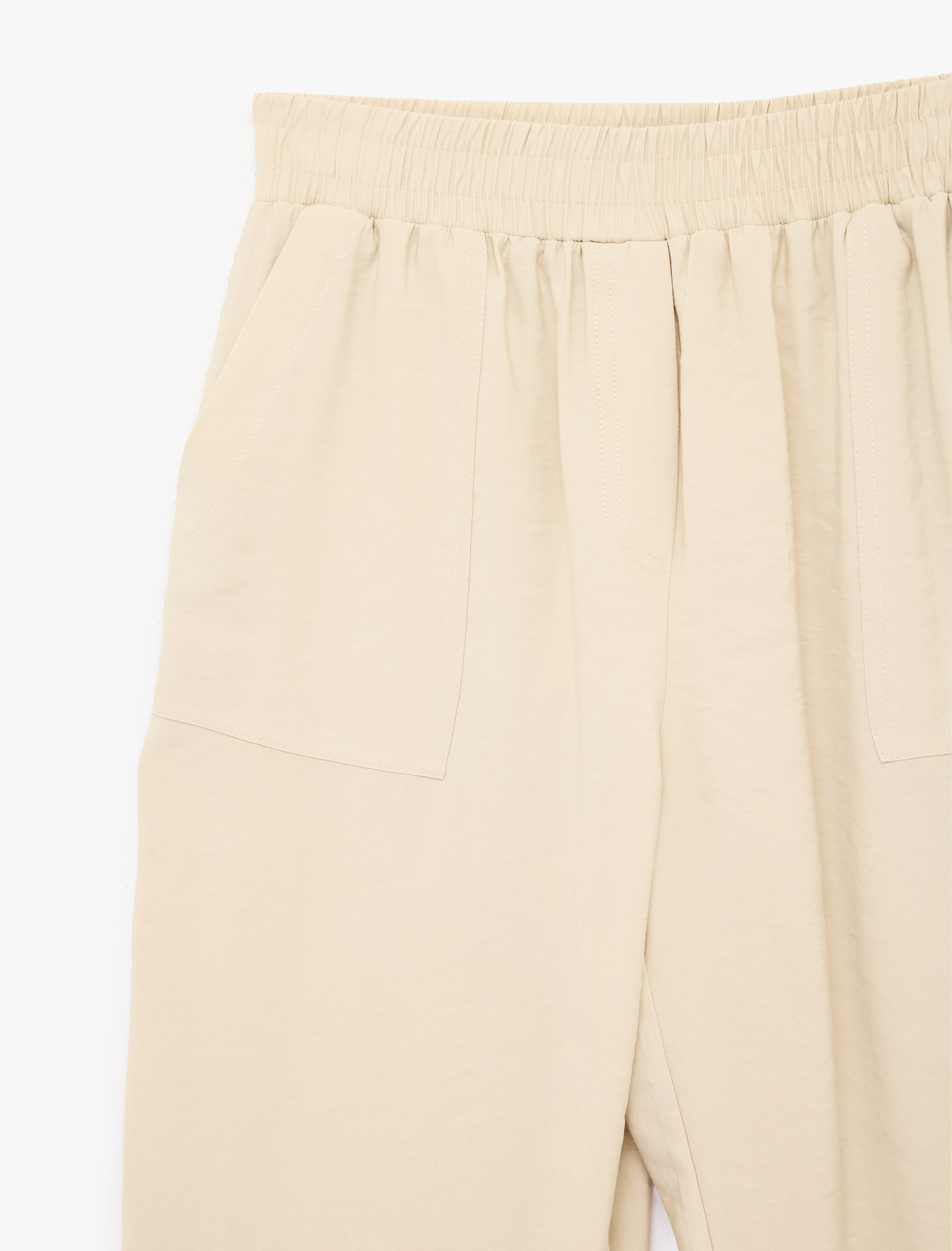   Viskon Kupro Kumaş Beli Lastikli Cepli Havuç Pantolon