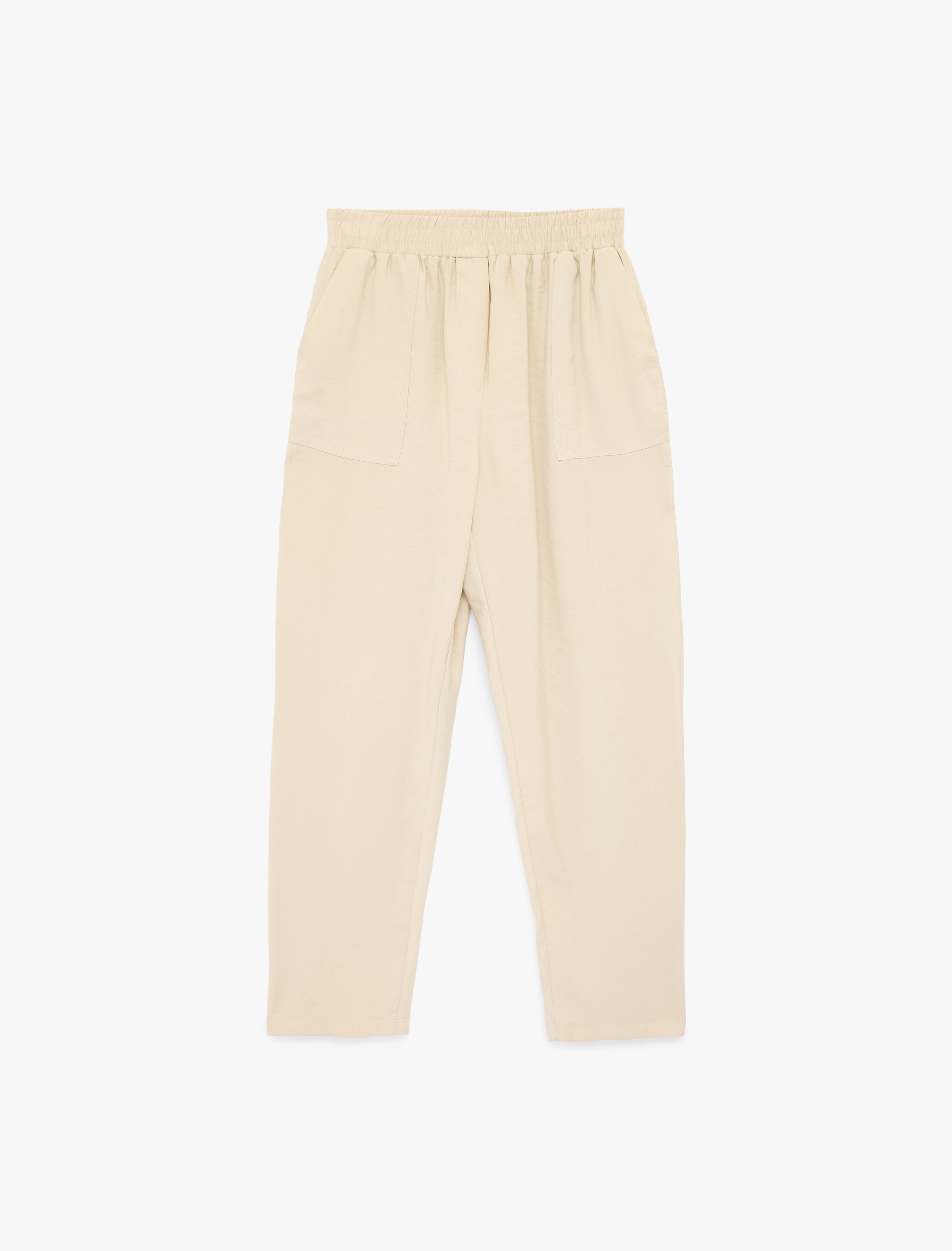   Viskon Kupro Kumaş Beli Lastikli Cepli Havuç Pantolon