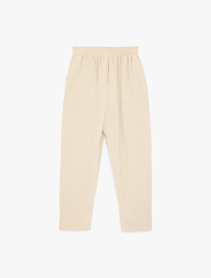  Viskon Kupro Kumaş Beli Lastikli Cepli Havuç Pantolon