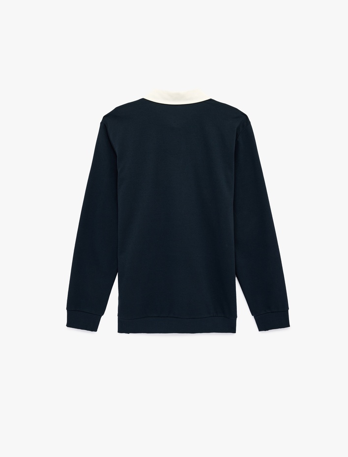  Regular Fit Şardonlu Renk Kontrastlı Düğmeli Polo Yaka Sweatshirt