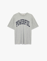 Kısa Kollu Bisiklet Yaka Baskılı Oversize Spor Tişört