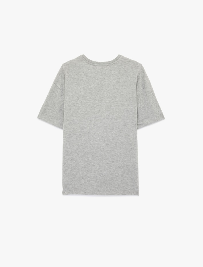  Kısa Kollu Bisiklet Yaka Baskılı Oversize Spor Tişört