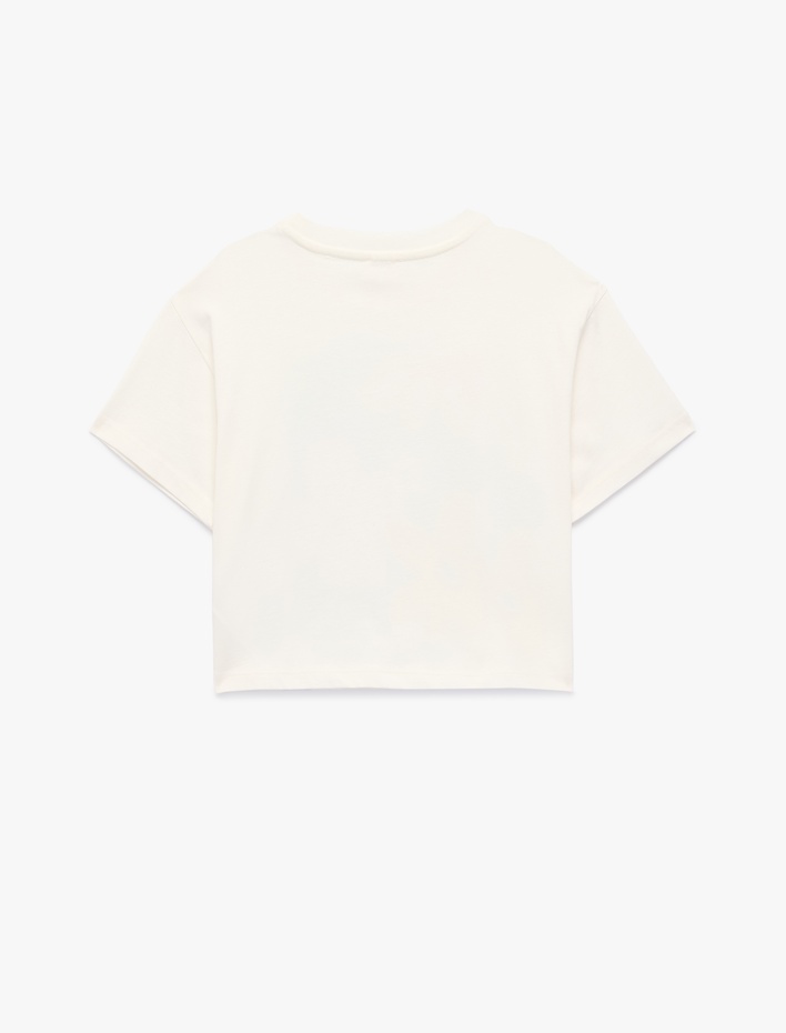 Kız Çocuk Pullu Payetli Bisiklet Yaka Kısa Kollu Pamuklu Tişört