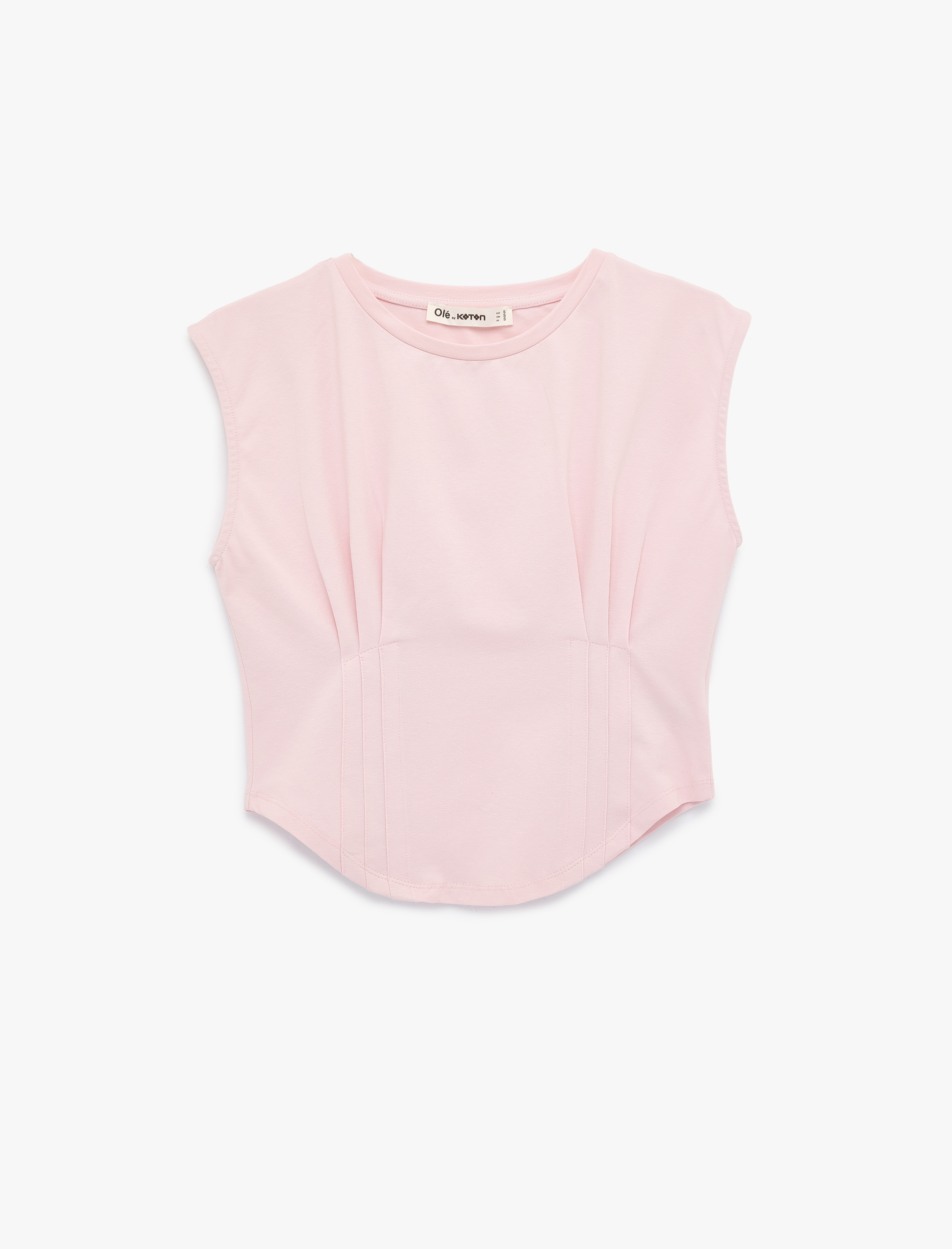   Dikiş Detaylı Slim Fit Bisiklet Yaka Kolsuz Crop Tişört