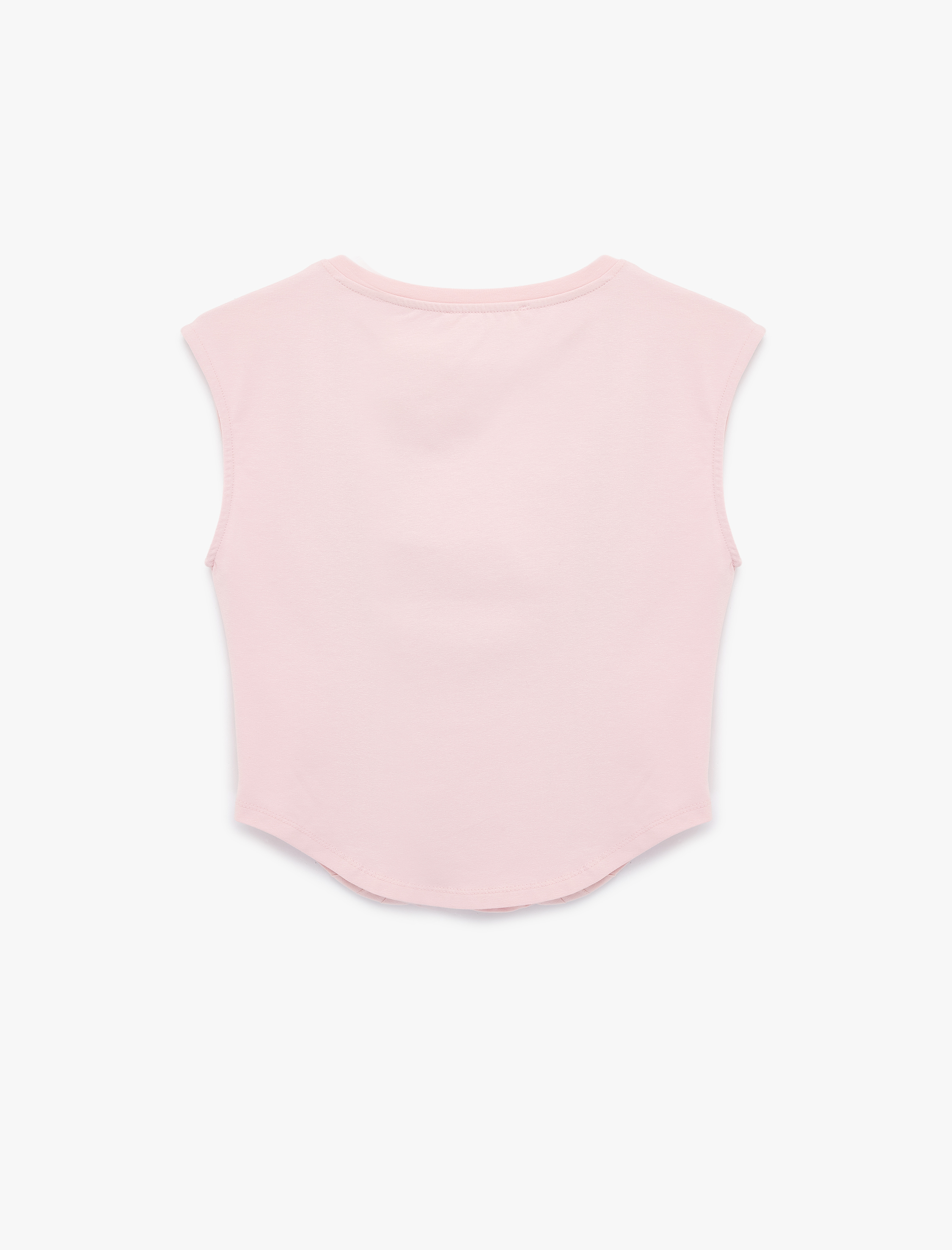   Dikiş Detaylı Slim Fit Bisiklet Yaka Kolsuz Crop Tişört