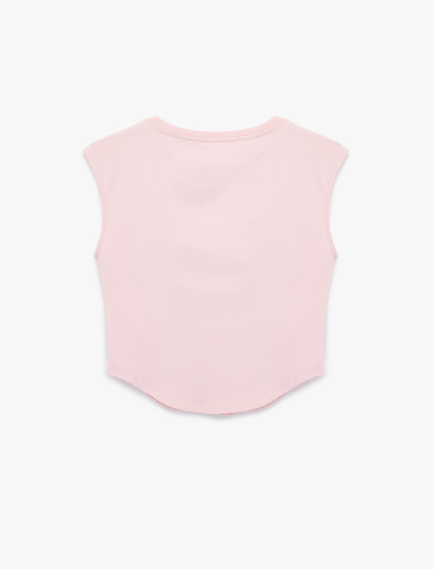 Pembe Korse Detaylı Slim Fit Bisiklet Yaka Kolsuz Crop Tişört
