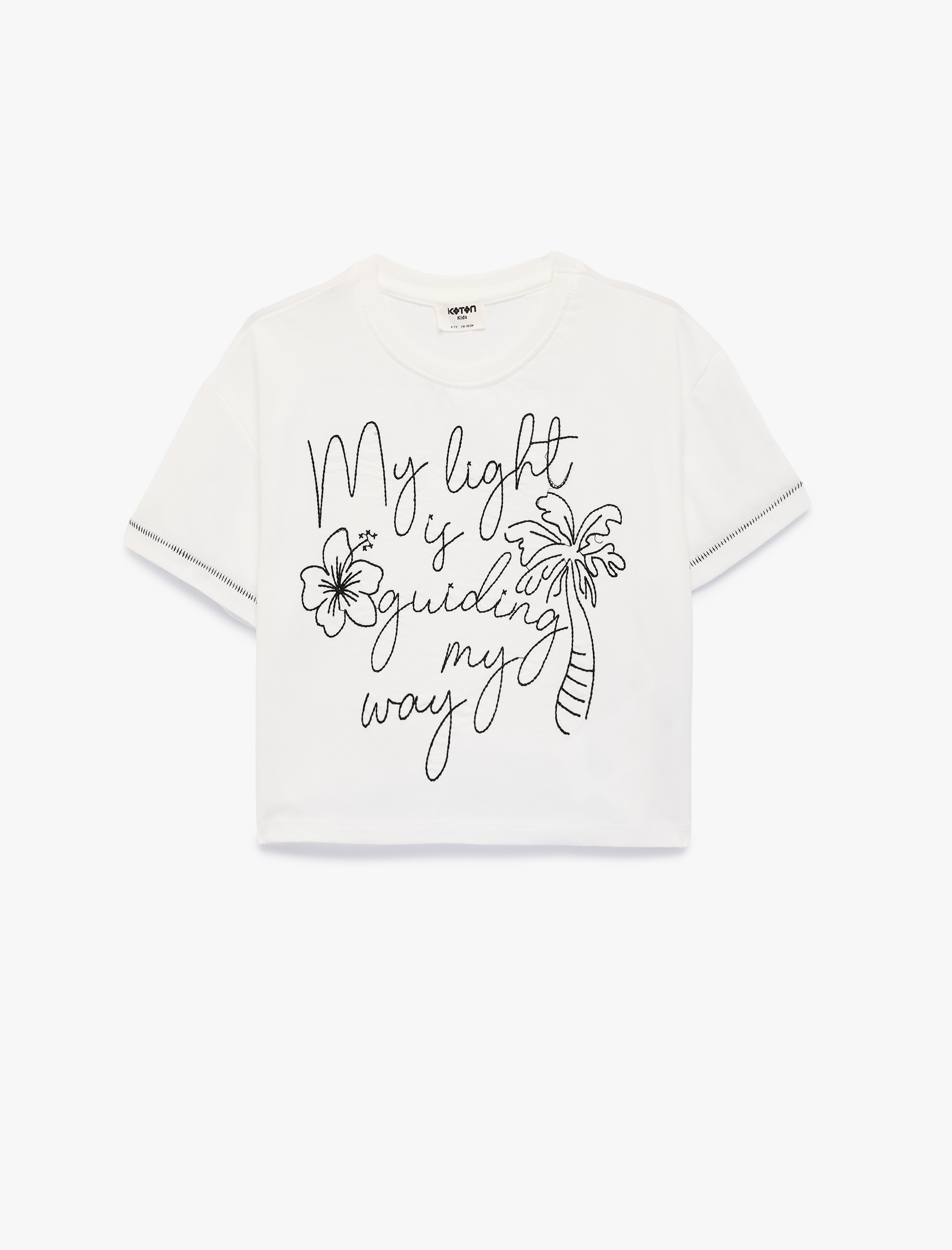  Kız Çocuk Pamuklu Kısa Kollu Bisiklet Yaka Nakışlı Tişört