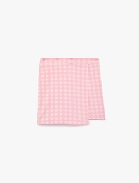 Slim Fit Yüksek Bel Kruvaze Pötikareli Mini Şort Etek