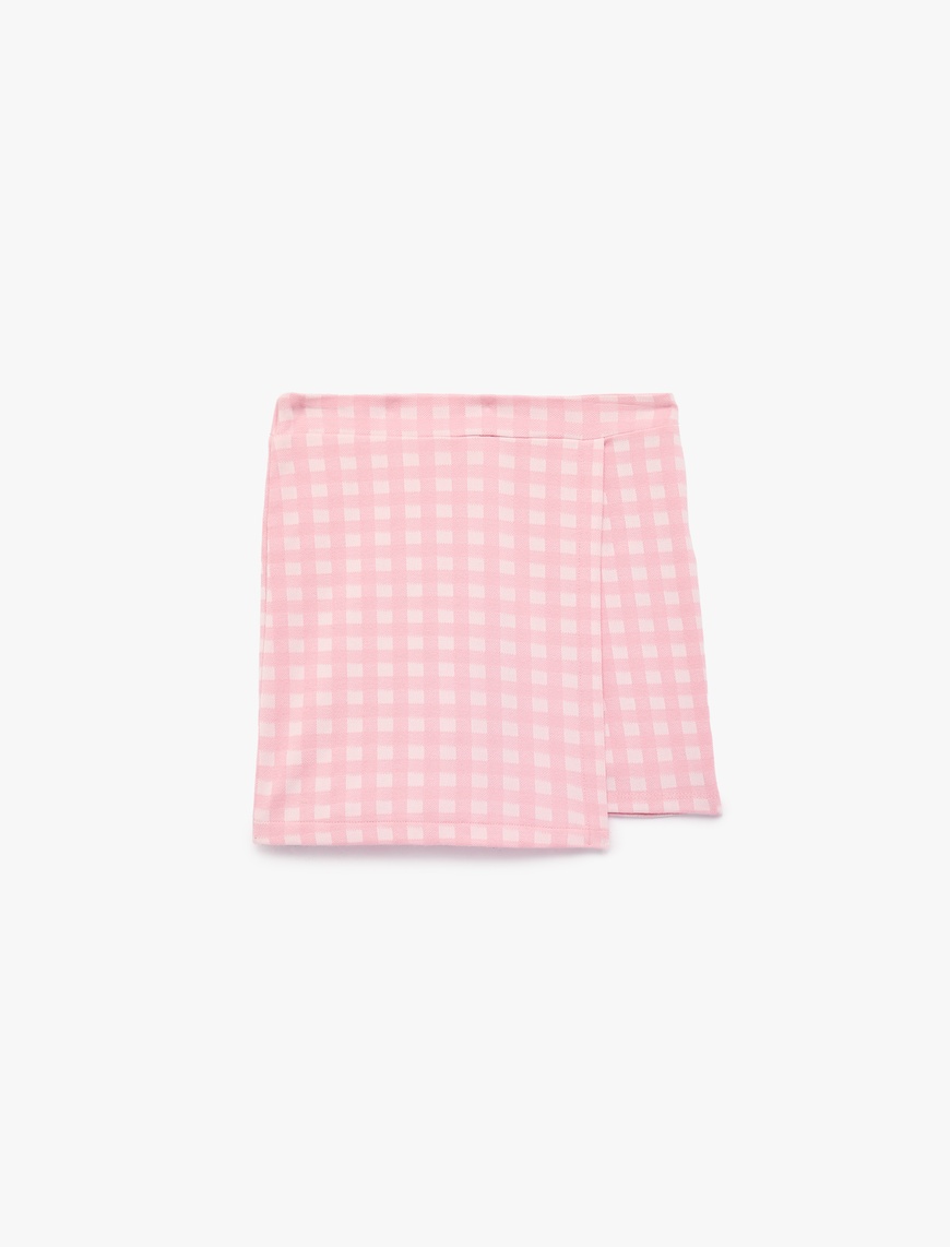 Koton Slim Fit Yüksek Bel Kruvaze Pötikareli Mini Şort Etek