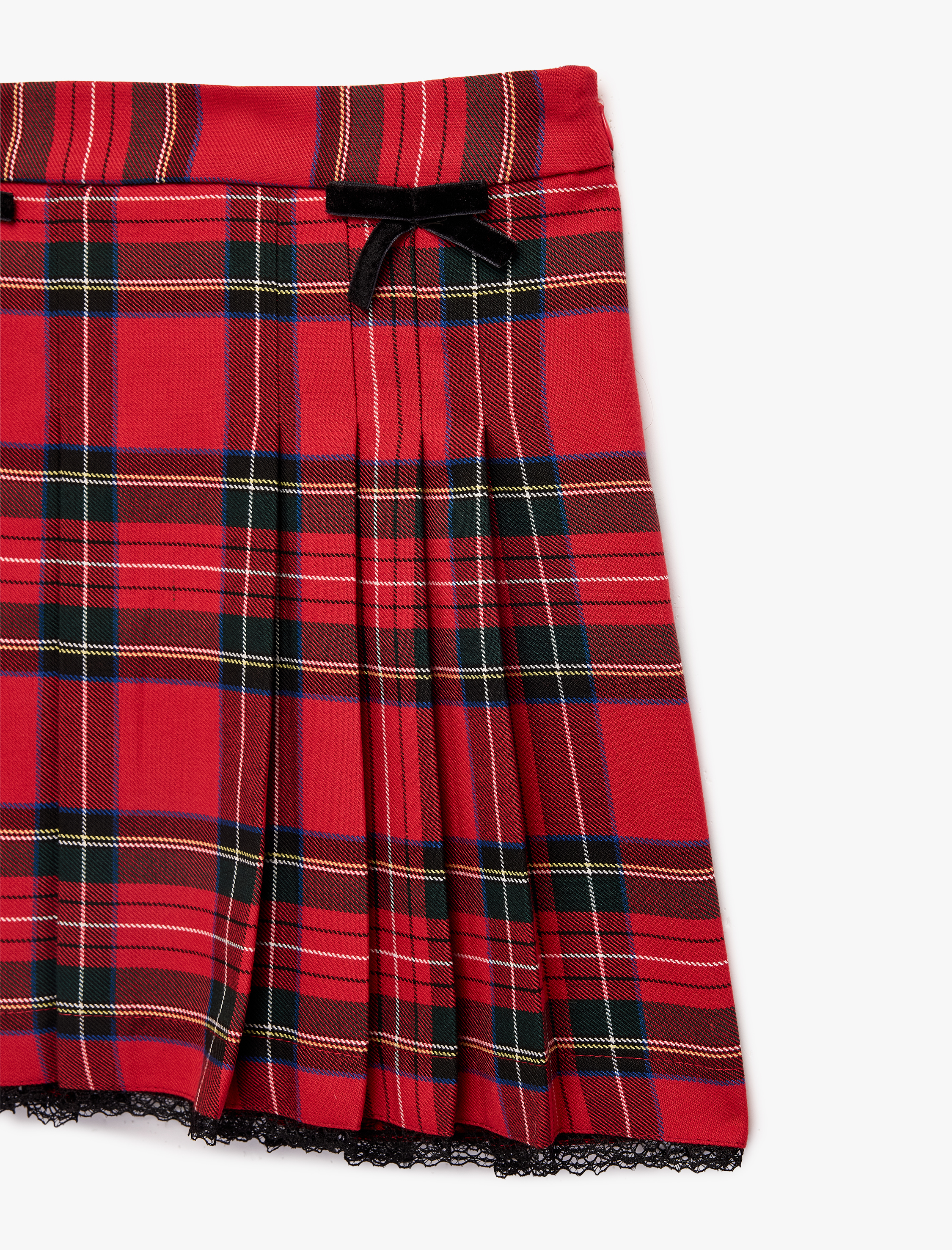  Kız Çocuk Ayarlanabilir Lastikli Viskon Karışımlı Pileli Ekoseli Etek