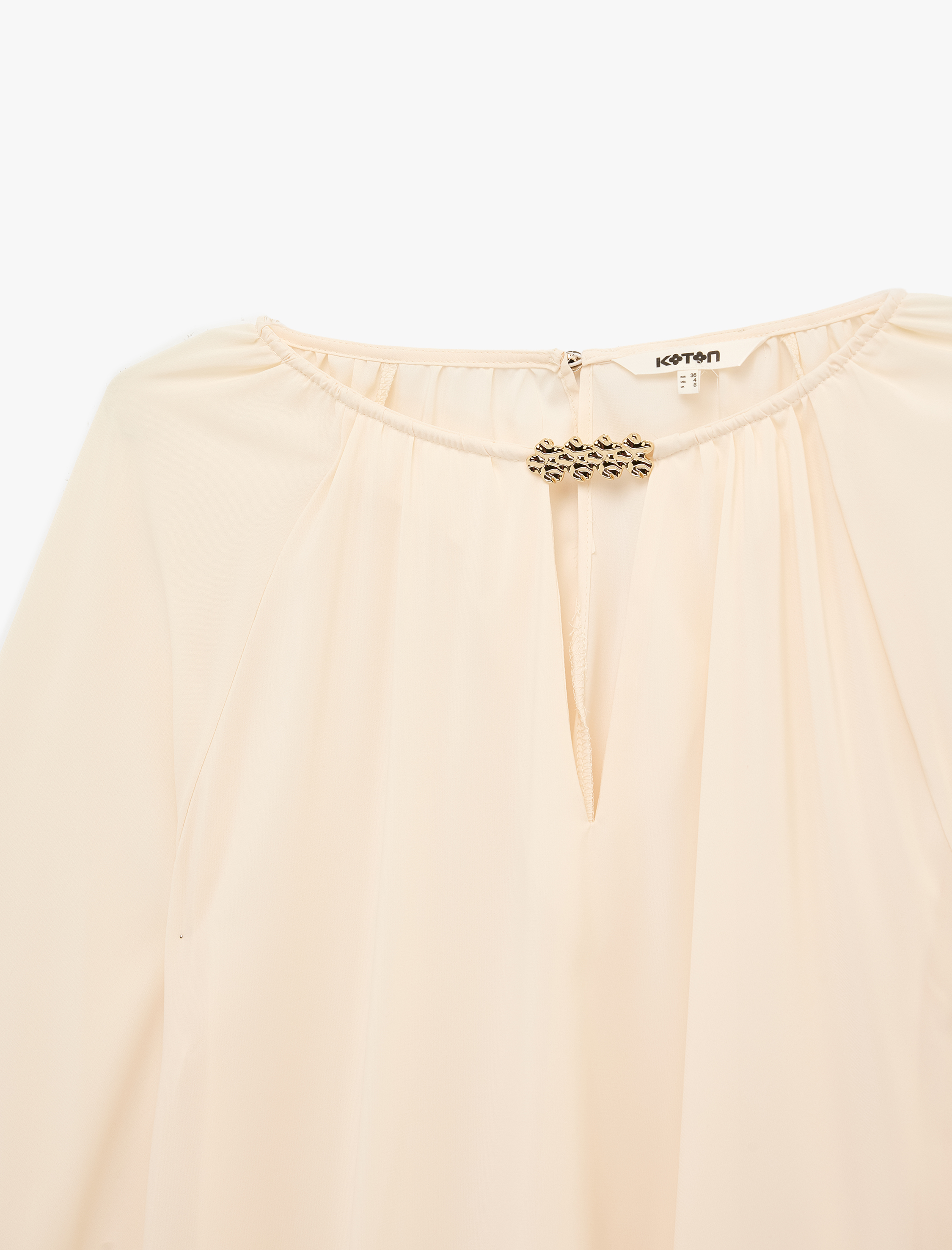   Uzun Balon Kollu Aksesuar Detaylı Şifon Bluz