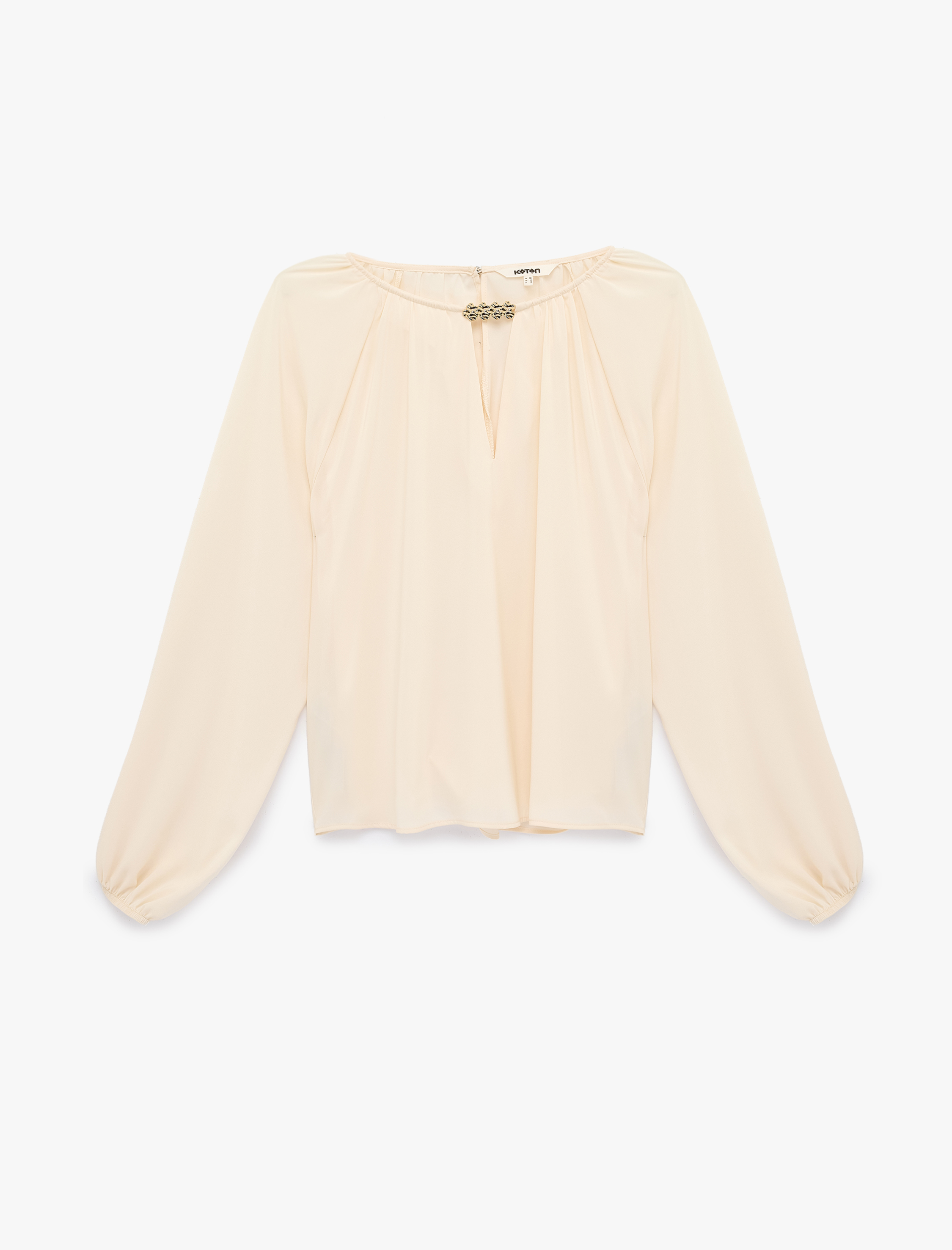   Uzun Balon Kollu Aksesuar Detaylı Şifon Bluz