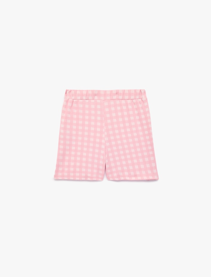 Kız Çocuk Slim Fit Yüksek Bel Kruvaze Pötikareli Mini Şort Etek