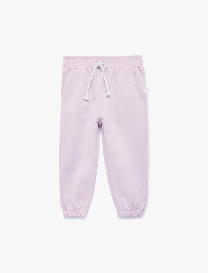 Kız Bebek Pamuklu Şardonlu Beli Bağcıklı Jogger Eşofman Altı