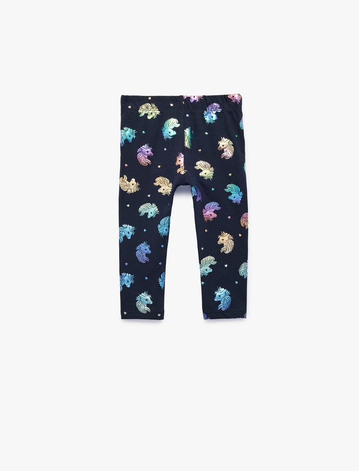 Kız Bebek Beli Lastikli Unicorn Baskılı Pamuklu Tayt