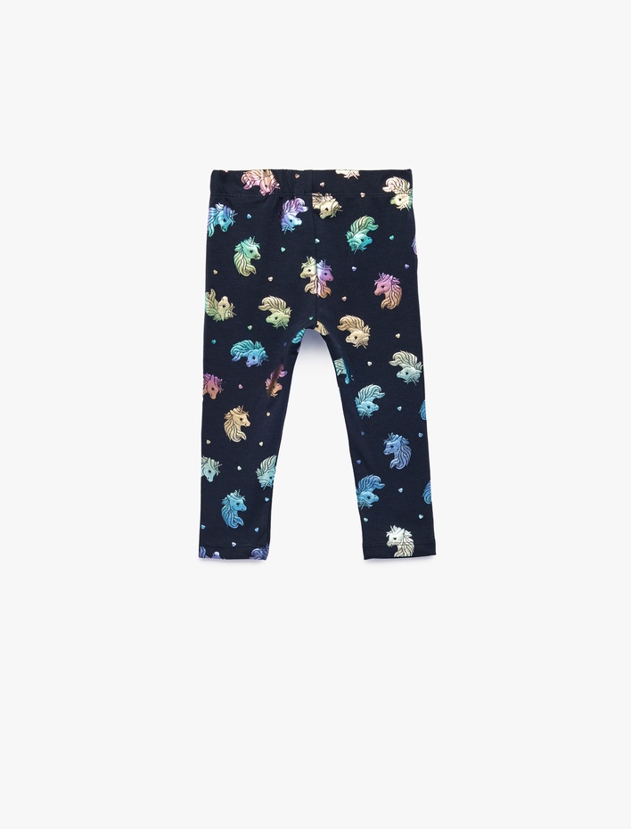 Kız Bebek Beli Lastikli Unicorn Baskılı Pamuklu Tayt