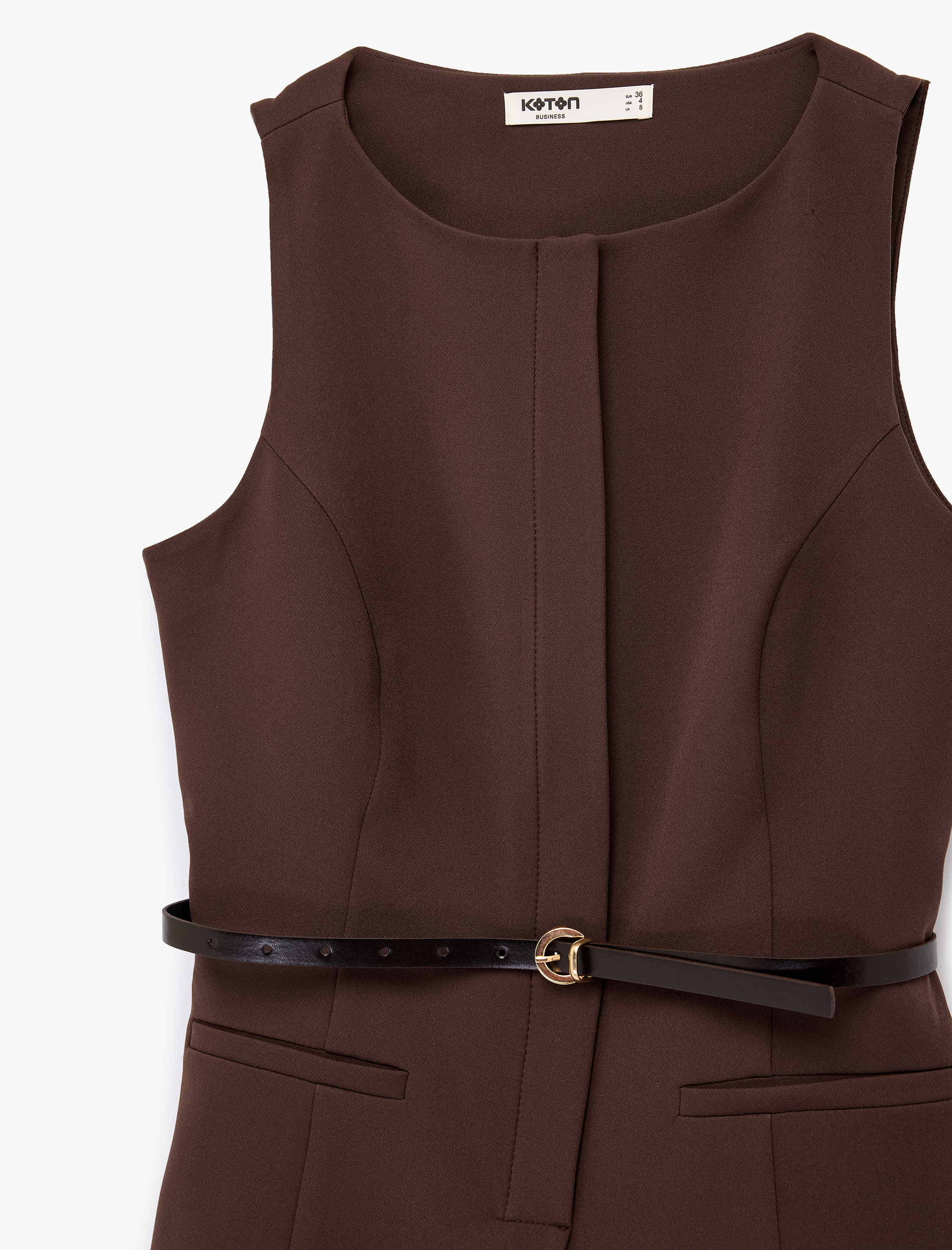   Kemer Detaylı Kolsuz Bisiklet Yaka Katlı Mini Elbise