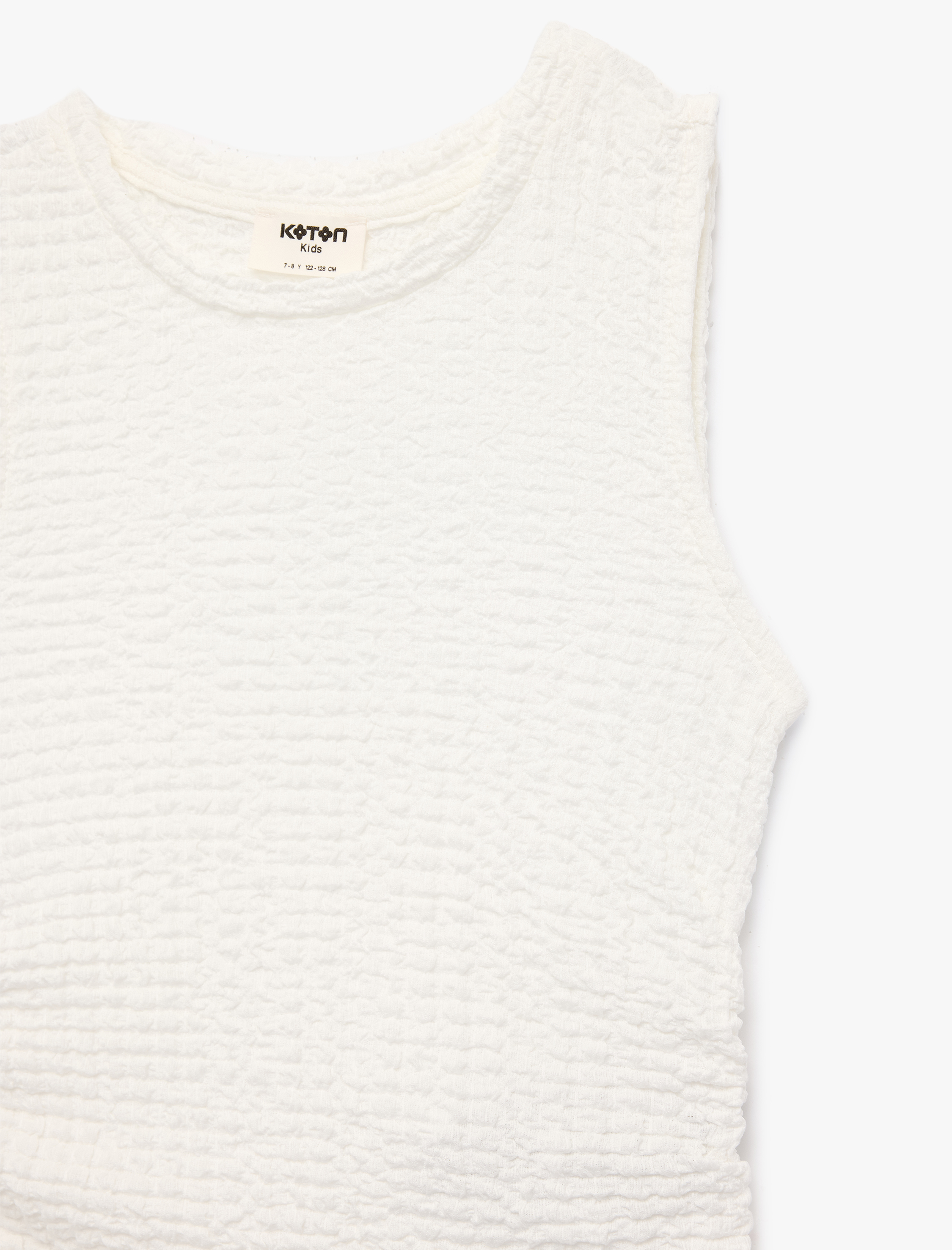  Kız Çocuk Dokulu Viskon Karışımlı Büzgülü Kolsuz Bisiklet Yaka Bluz