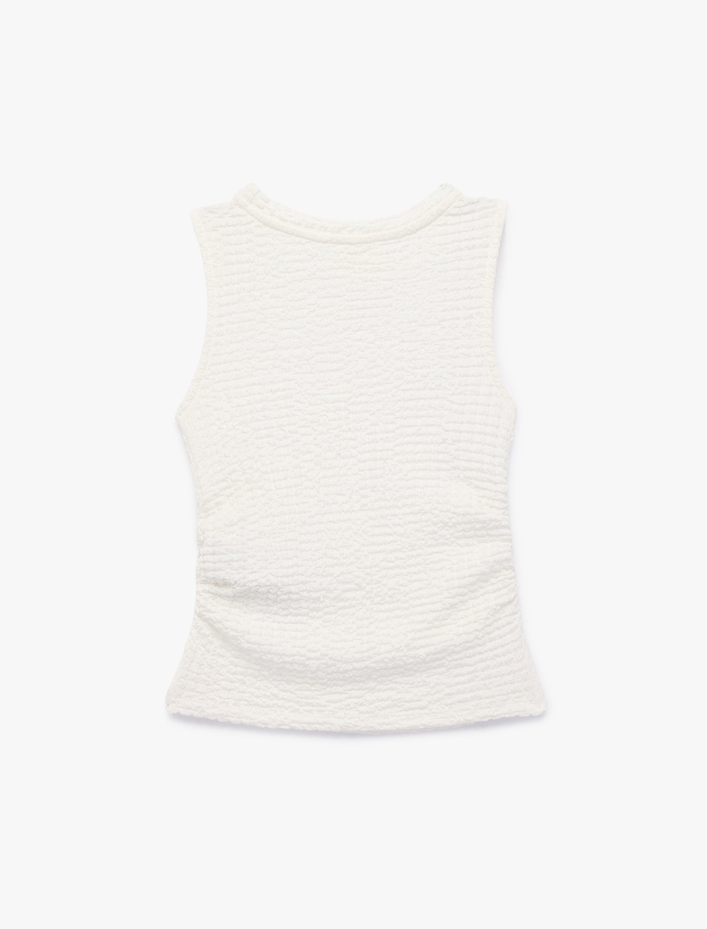  Kız Çocuk Dokulu Viskon Karışımlı Büzgülü Kolsuz Bisiklet Yaka Bluz