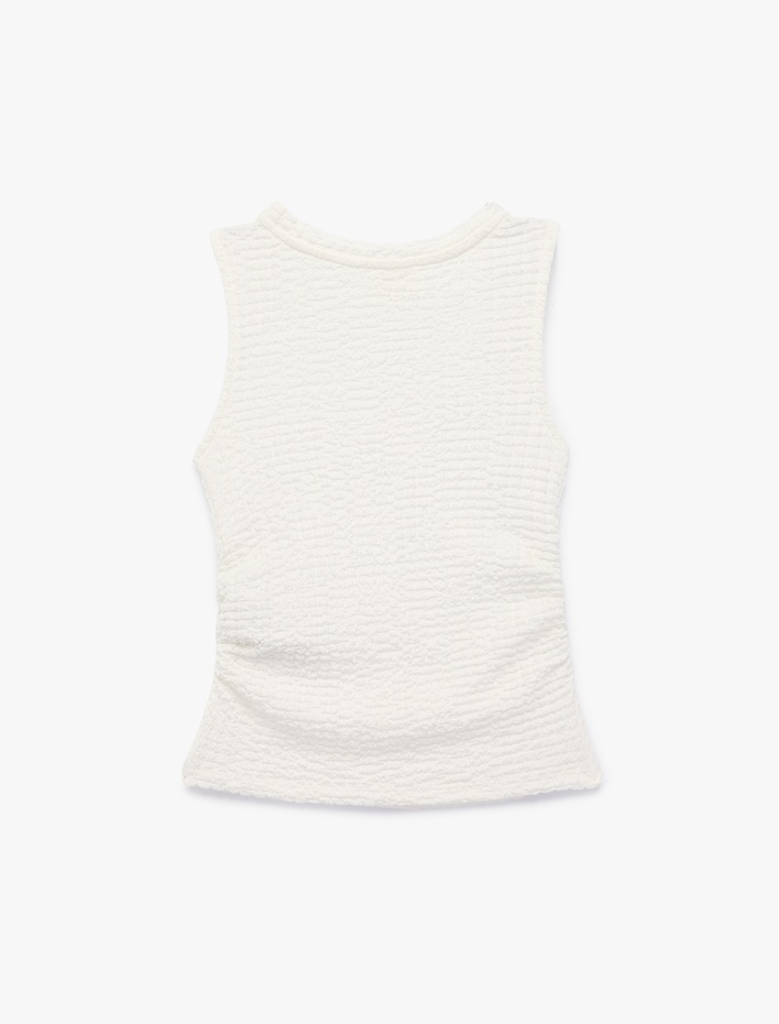 Kız Çocuk Dokulu Viskon Karışımlı Büzgülü Kolsuz Bisiklet Yaka Bluz