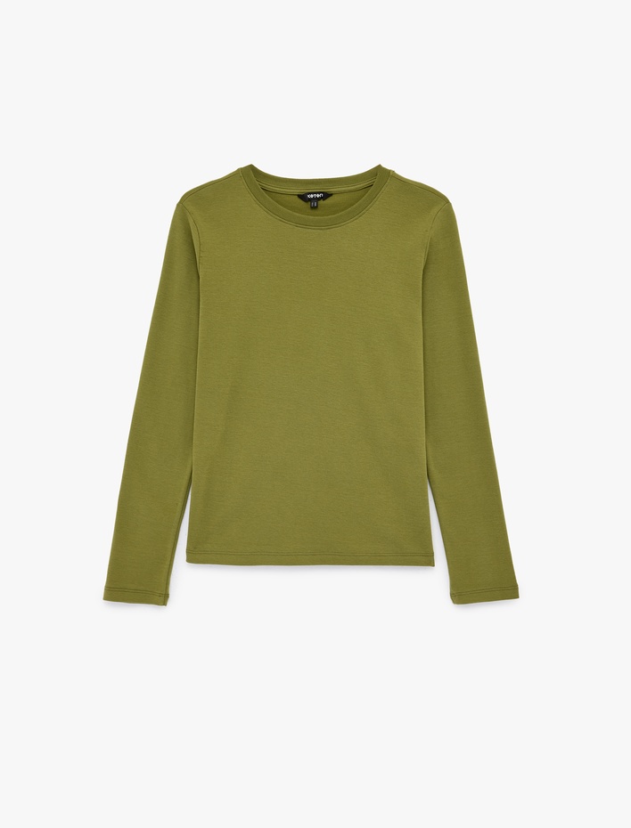  Pamuklu Bisiklet Yaka Uzun Kollu Tişört