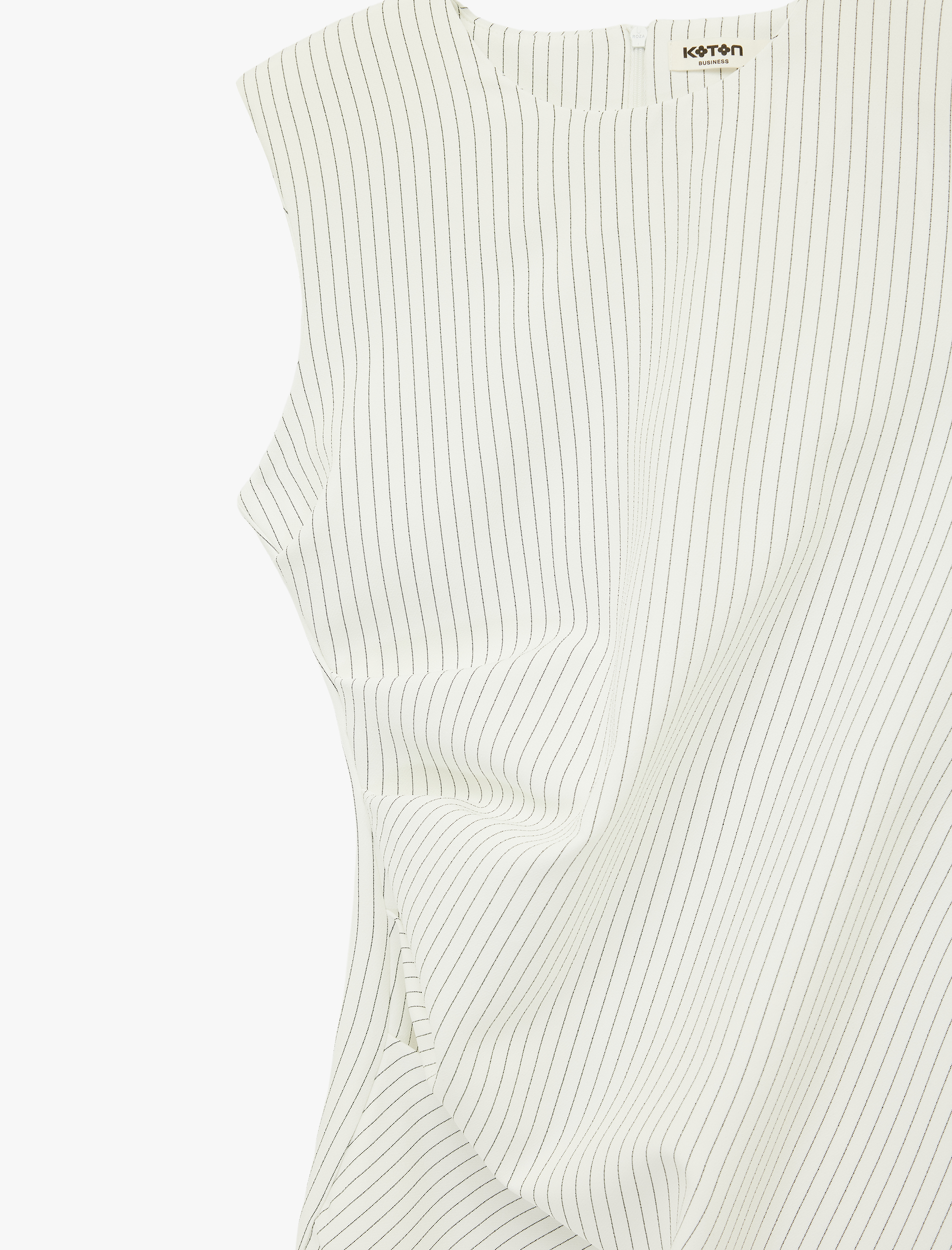   Asimetrik Drape Detaylı A Kesim Bisiklet Yaka Kolsuz Mini Elbise