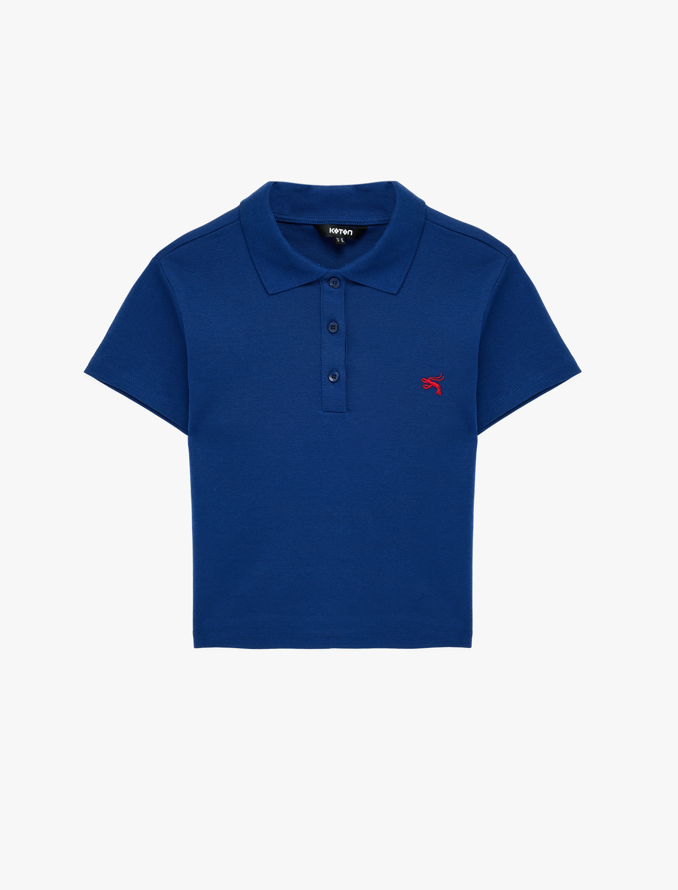   Slim Fit Pamuklu Nakış Detaylı Kısa Kollu Düğmeli Polo Yaka Tişört