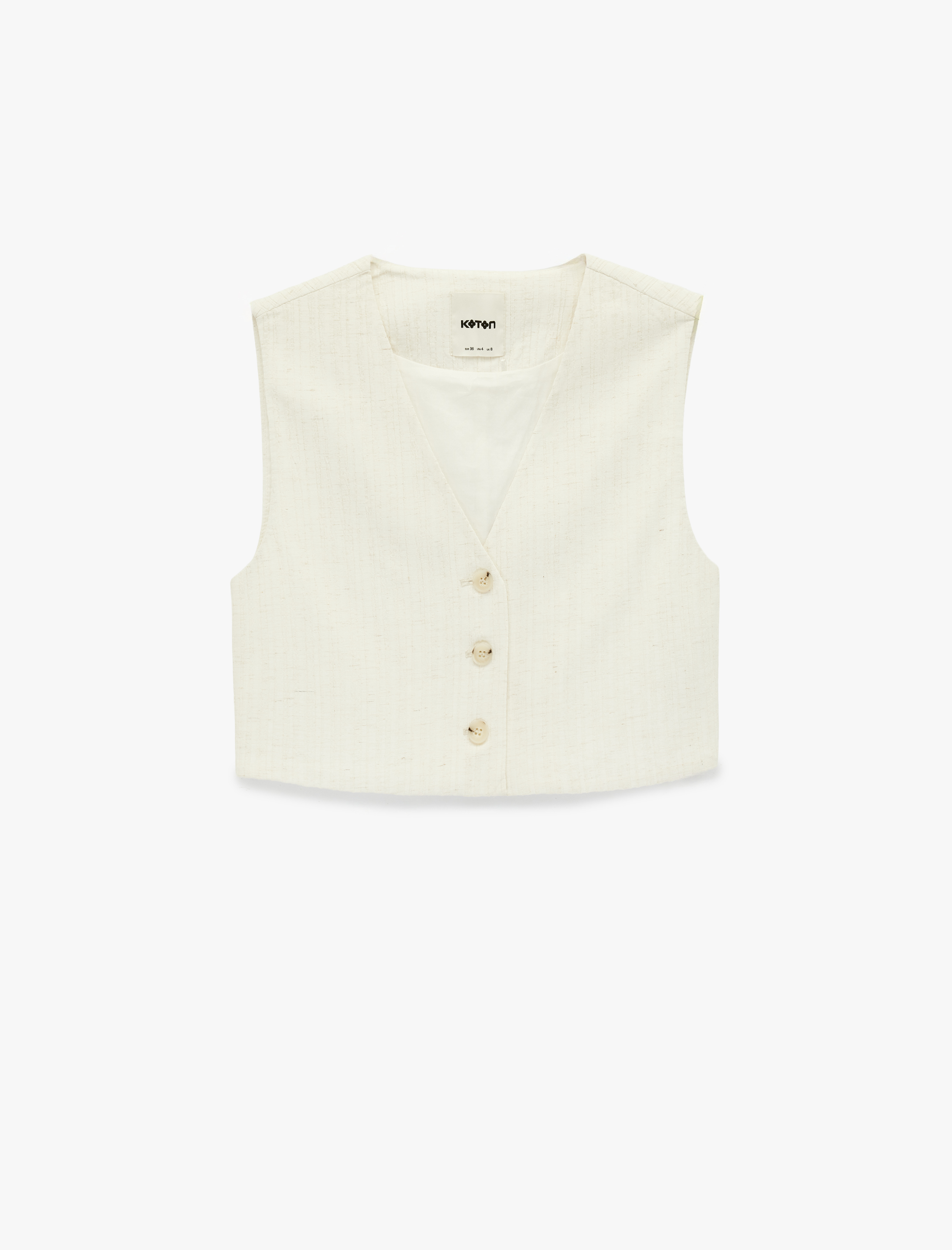   Keten Karışımlı V Yaka Kruvaze Düğmeli Yelek