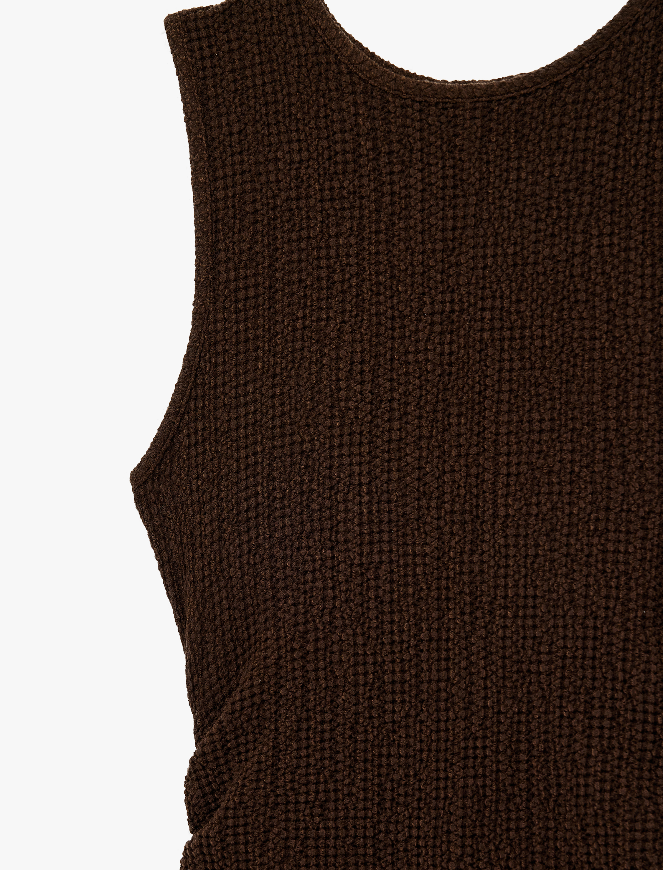   Slim Fit Bürümcük Kumaş Bisiklet Yaka Drapeli Kolsuz Midi Kalem Elbise