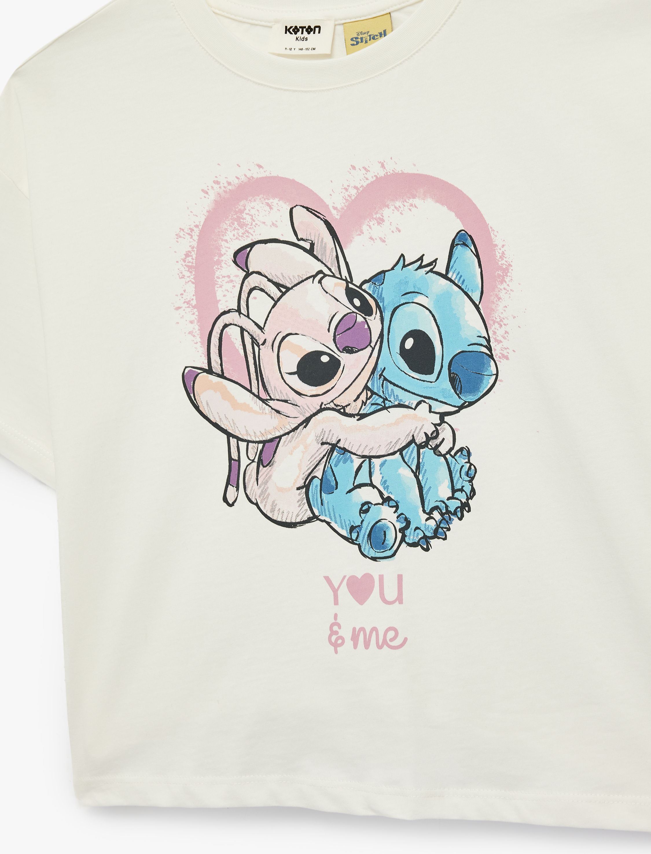  Kız Çocuk Stitch Baskılı Kısa Kollu Bisiklet Yaka Pamuklu Lisanslı Tişört