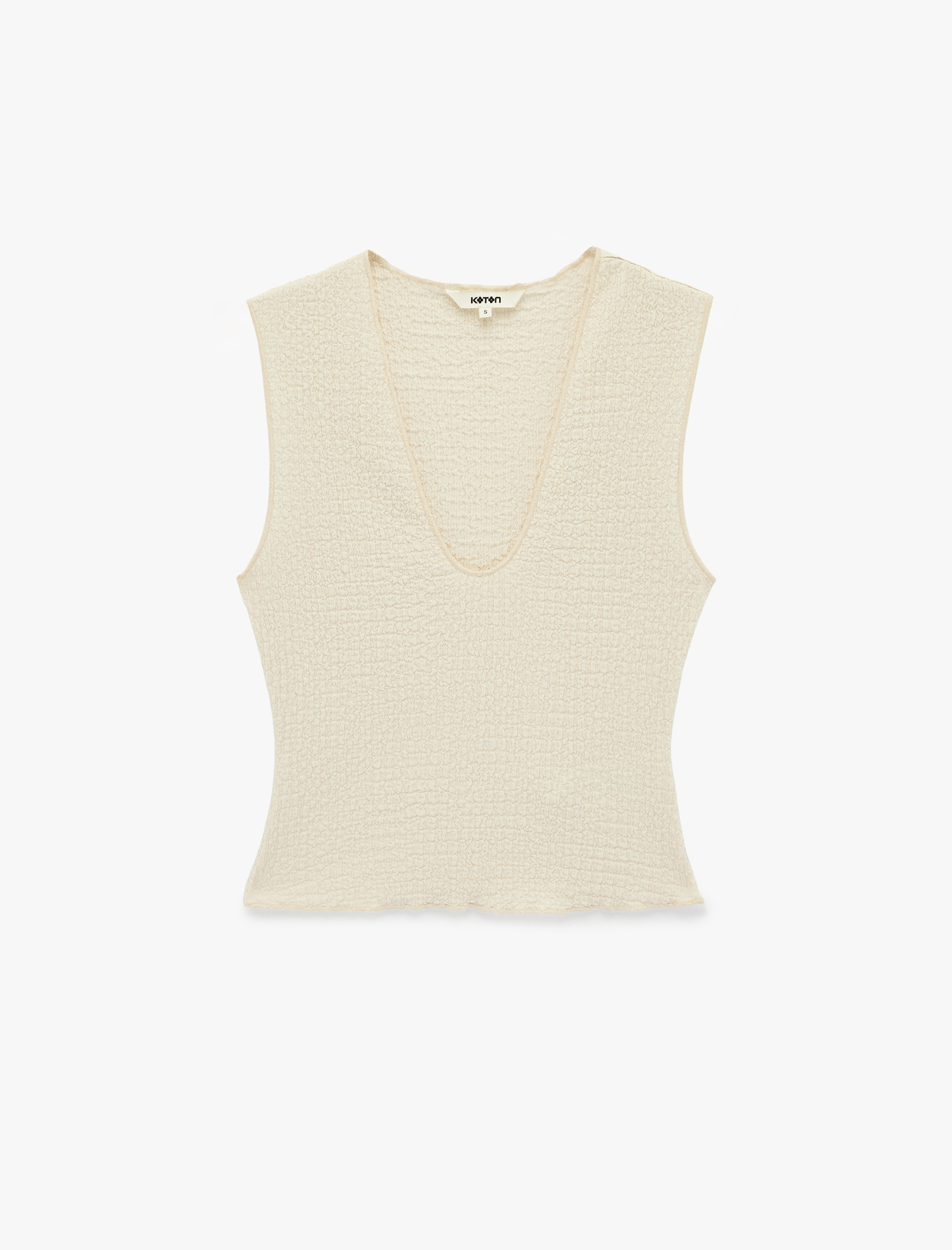   Bürümcük Kumaş Slim Fit Kolsuz V Yaka Bluz