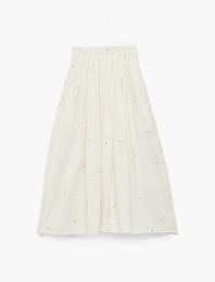 Beli Lastikli Yırtmaç Detaylı Çiçek Desenli Pileli Viskon Etek