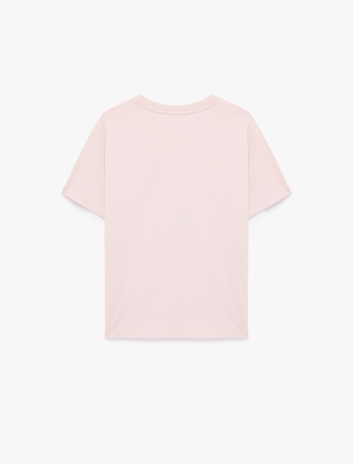  Kısa Kollu Bisiklet Yaka Pamuklu Fiyonk Baskılı Tişört