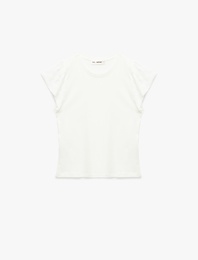 Fisto Detaylı Kısa Kollu Bisiklet Yaka Pamuklu Tişört