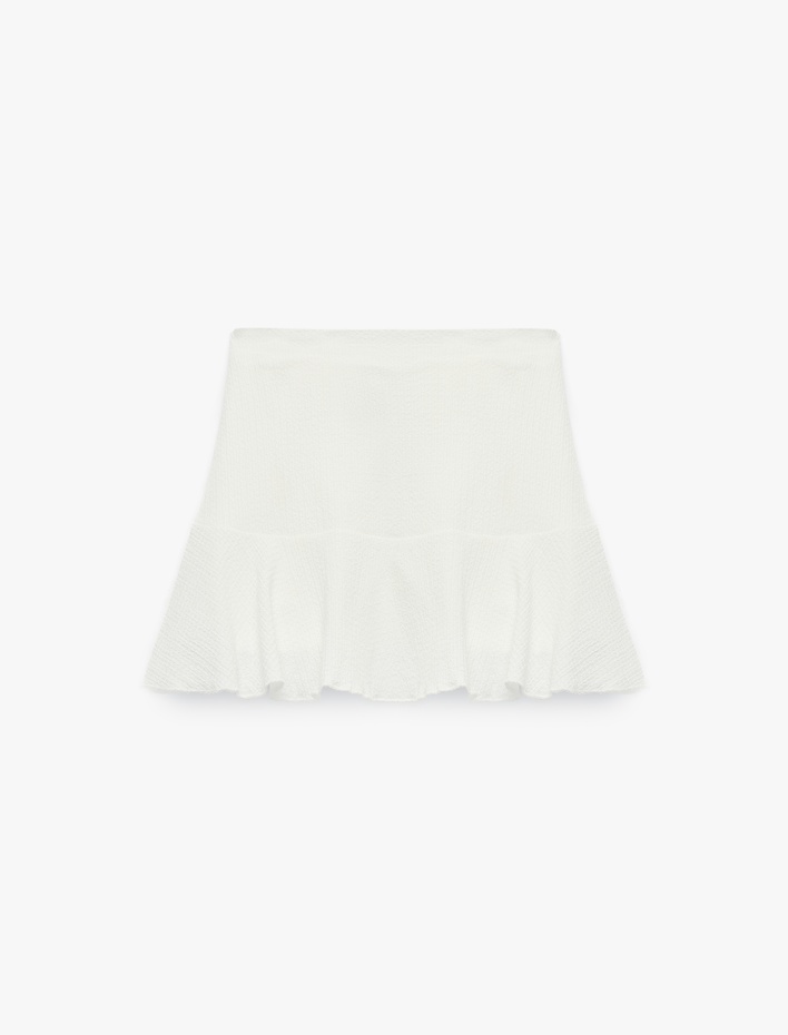 Kız Çocuk Beli Kuşaklı Fırfır Detaylı Pileli Şort Etek