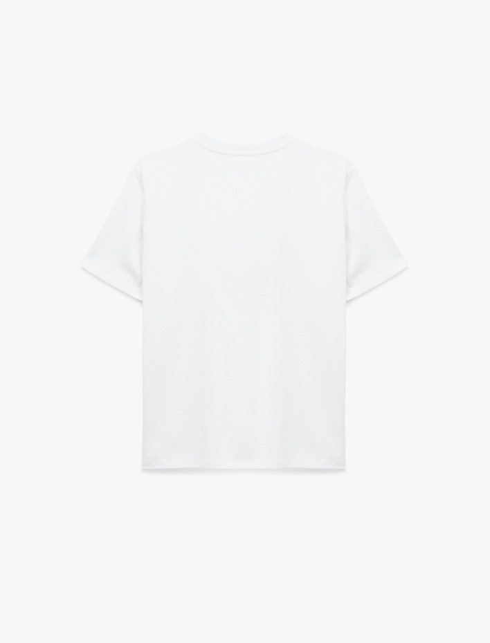  Pamuklu Kısa Kollu Bisiklet Yaka Fiyonk Baskılı Tişört